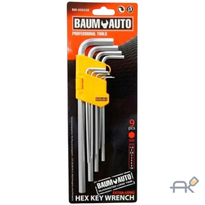 Набор ключей 6-гранных Г-образных экстра-длинных9пр..(16750)(BM-03025E)